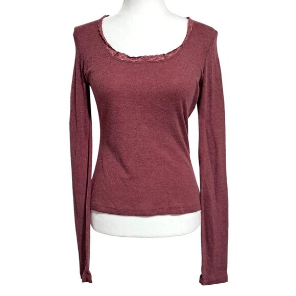 Y2K Energie Knit Top Rose With Lace-Trimmed Scoop Neckline Womens XL Polyester & - Picture 1 of 8